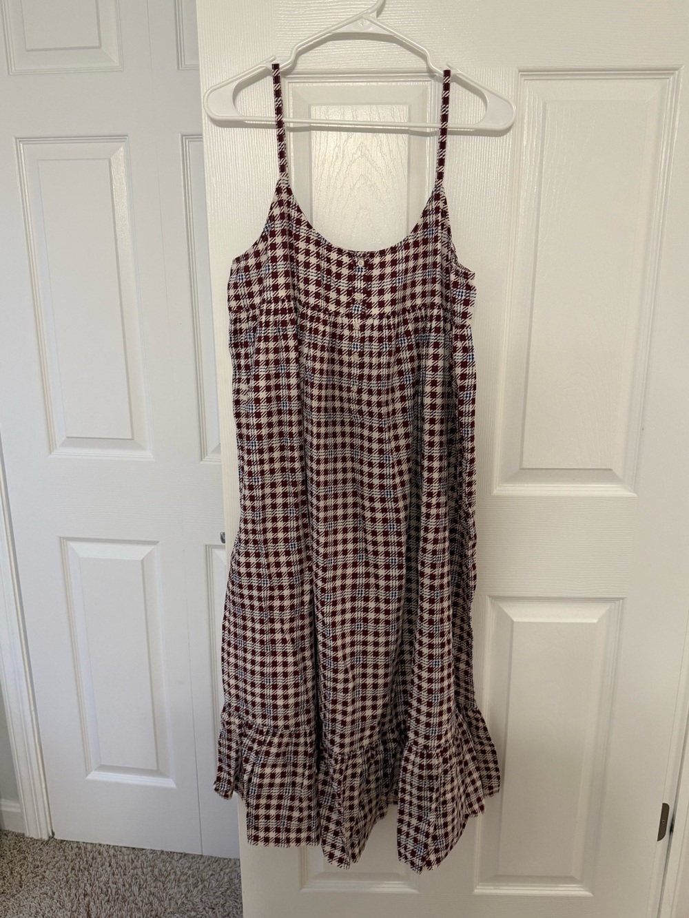 The Great. Ruffle Tank Night Dress in Bordeaux Plaid - Size 2/M - Picture 3 of 6